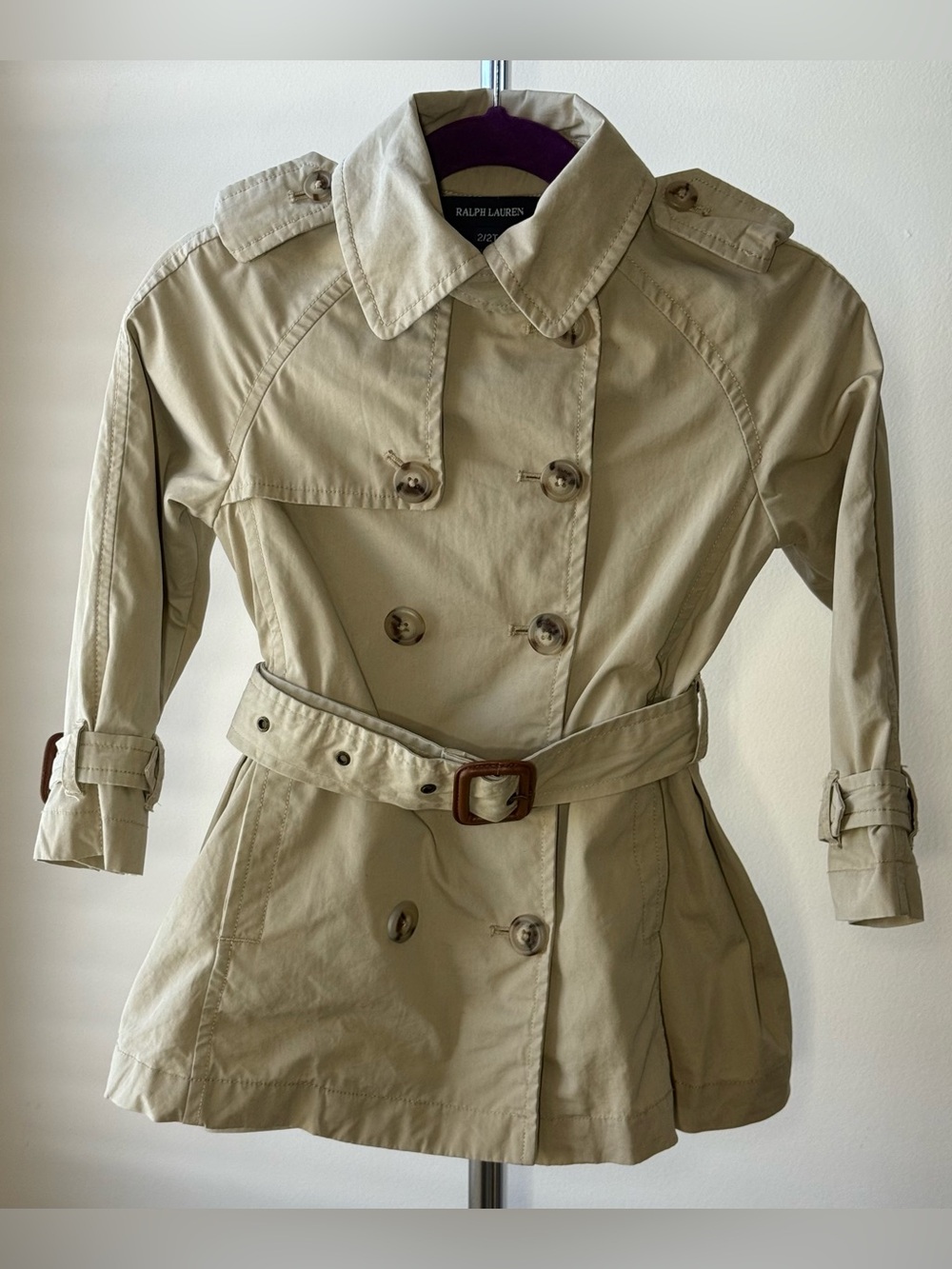 Ralph Lauren Toddler Girls Double-Breasted  Belted Khaki Trench Coat 2T Like New